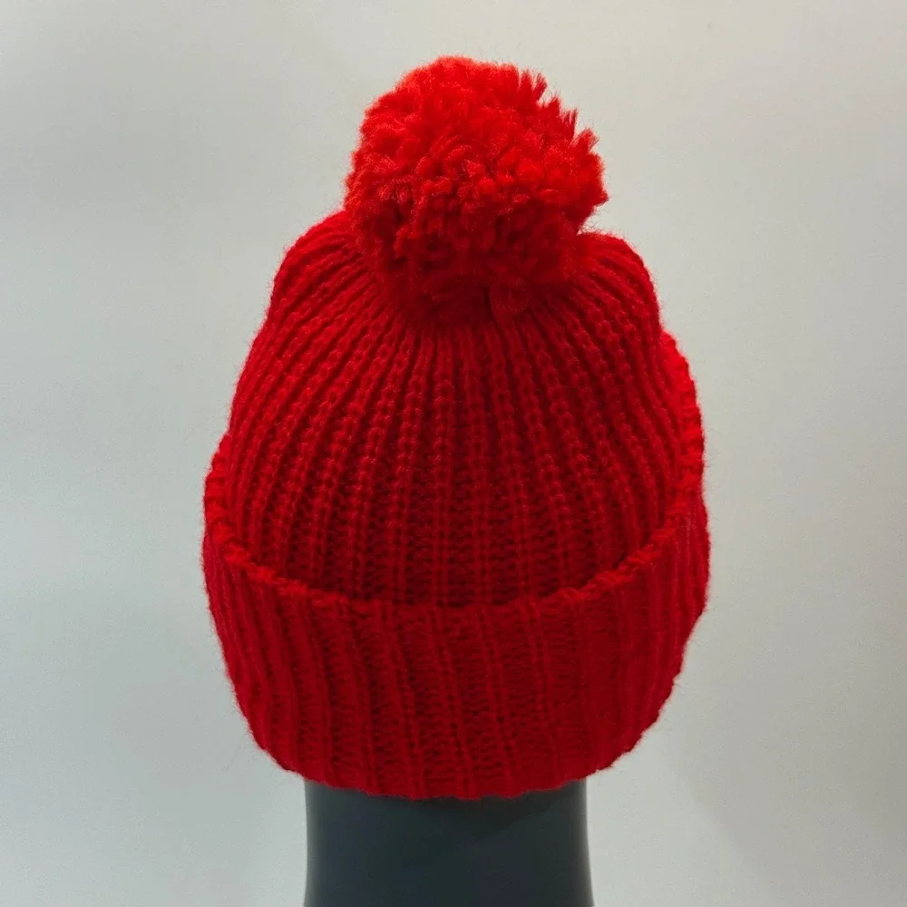 Vintage Kmart Beanie‎ Hat Adult Red Pom Pom Winter
